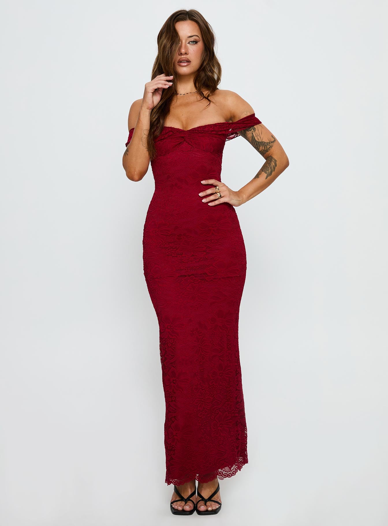 Anabeila Strapless Frill Maxi Dress Red - Image 2