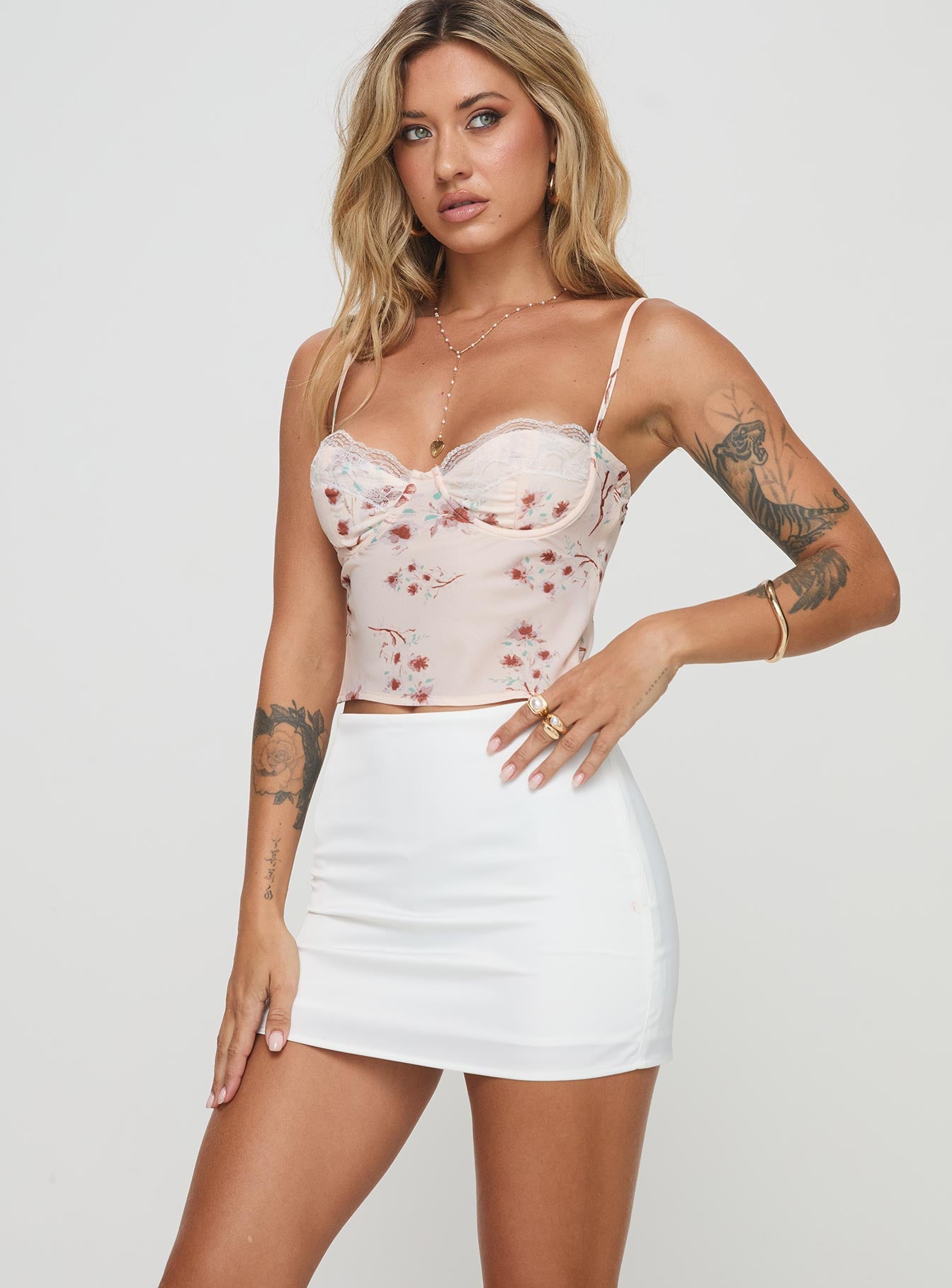 Karley Satin Low Waist Mini Skirt White - Image 2