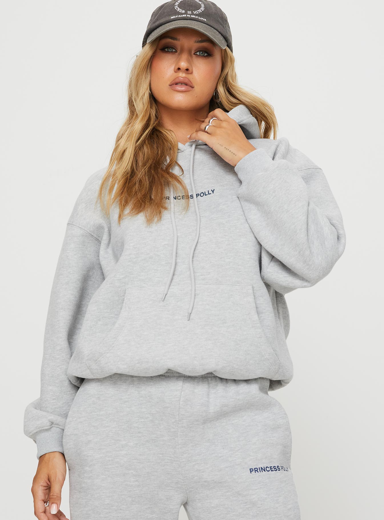 Princess Polly Hooded Sweatshirt Bubble Text Grey Marle / Slate - Image 2