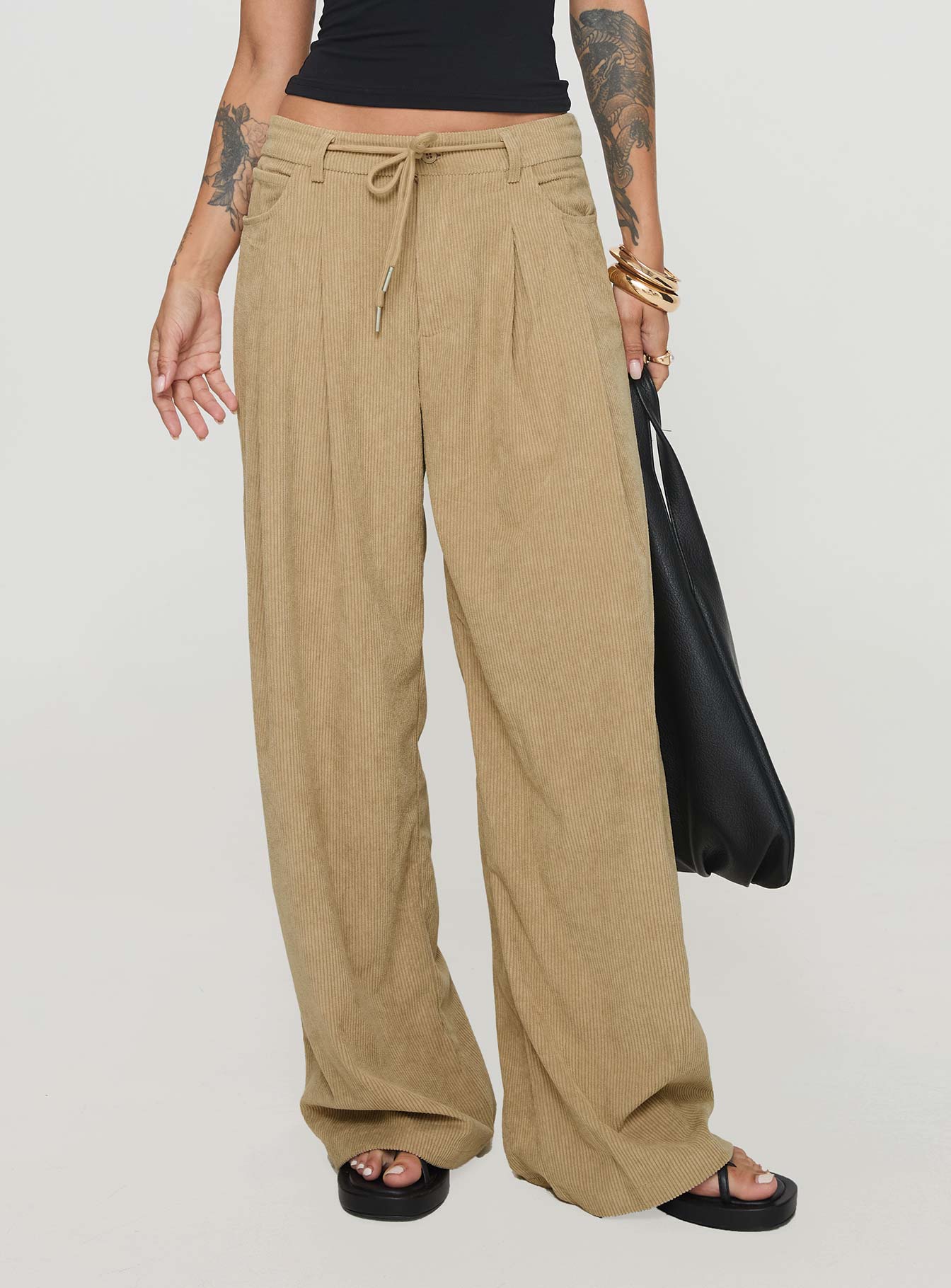Slouched Tie Up Pant Latte - Image 2