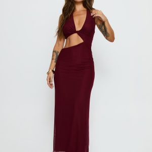 Novalee Keyhole Maxi Dress Burgundy