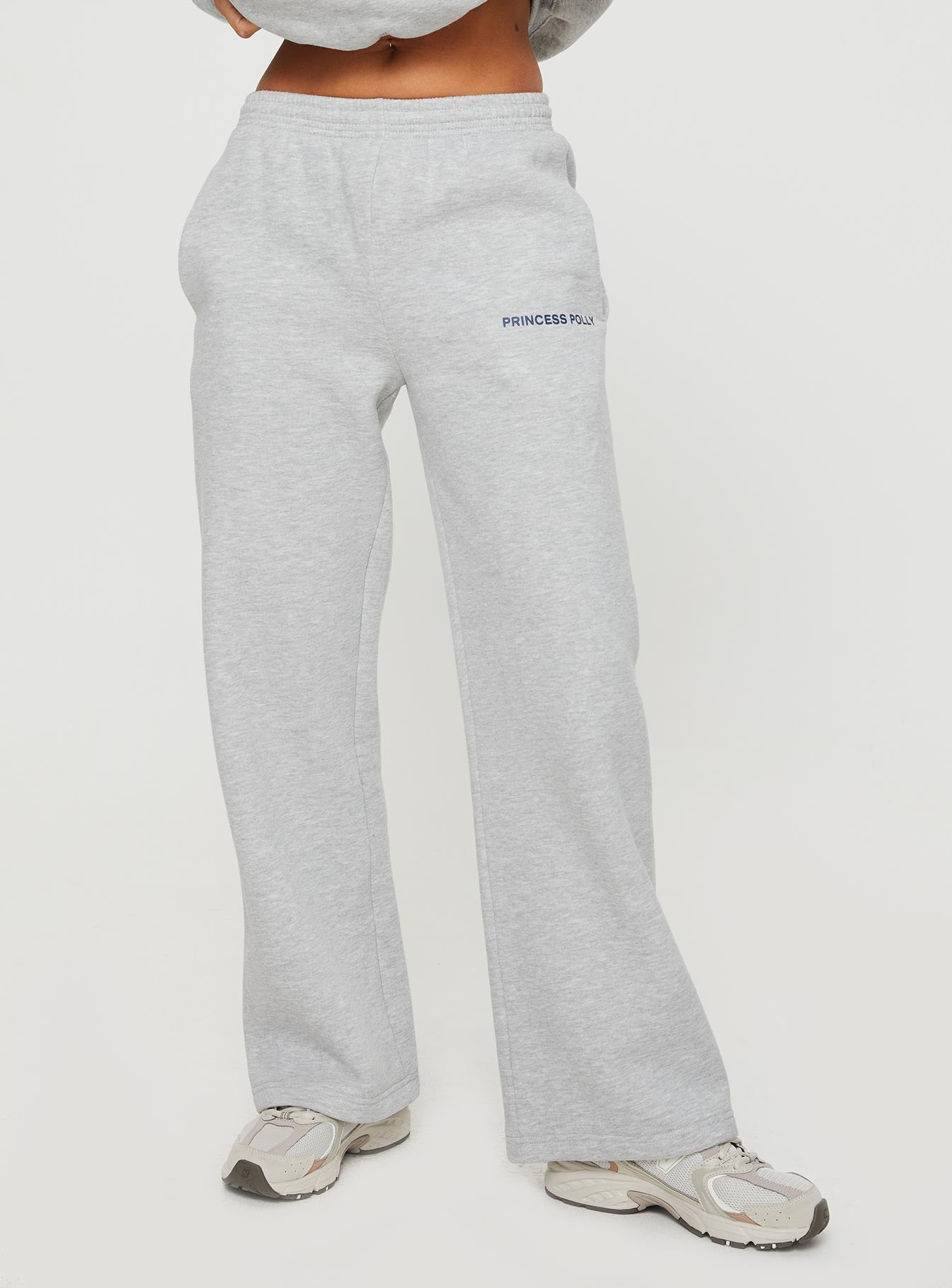 Princess Polly Straight Leg Track Pants Text Grey Marle - Image 2
