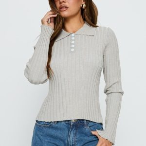 Wakely Collared Long Sleeve Top Grey