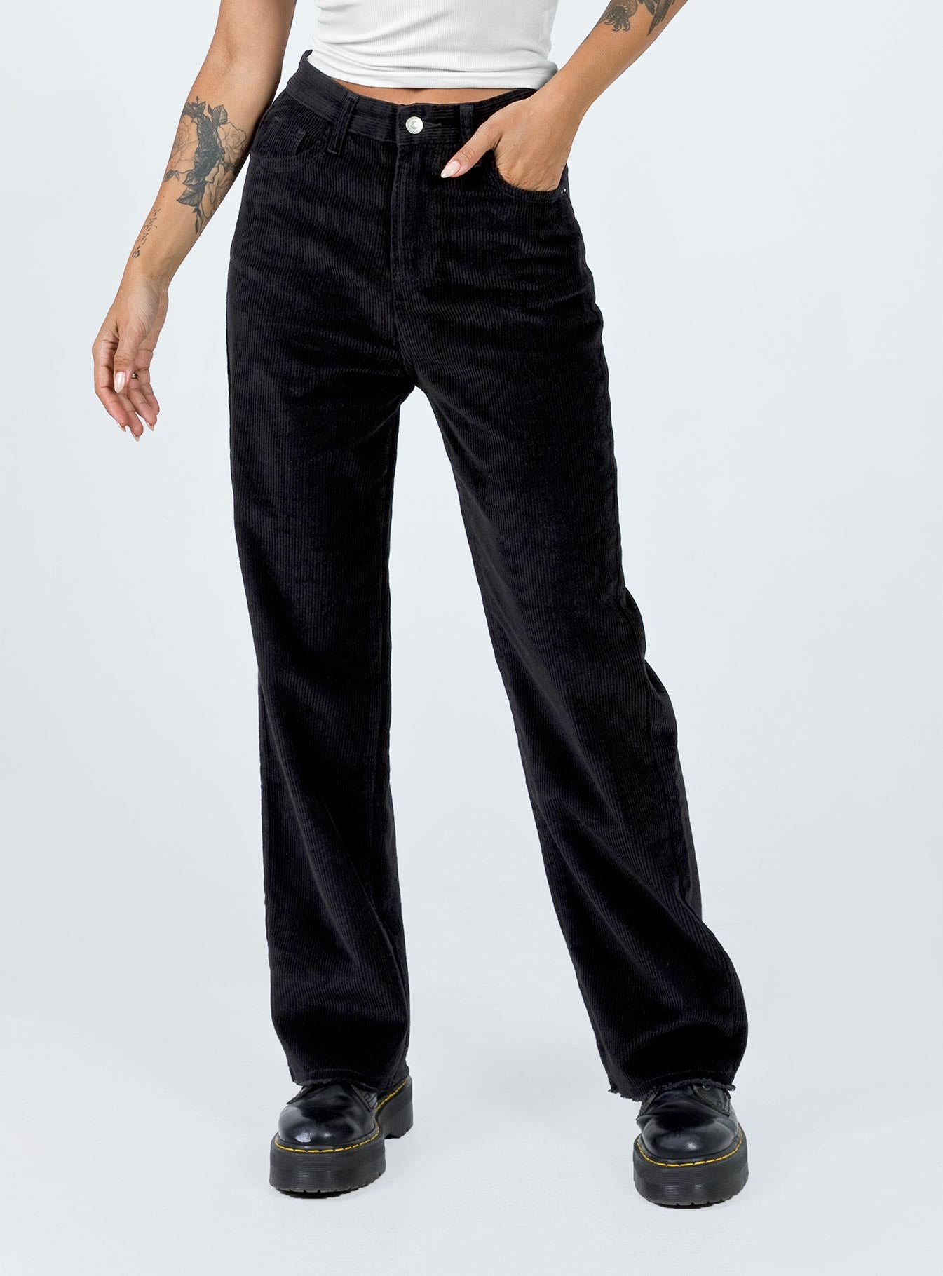 Kalinda High Rise Straight Leg Jeans Black Cord