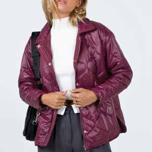 Cosmelia Quilted Puffer Jacket Wine