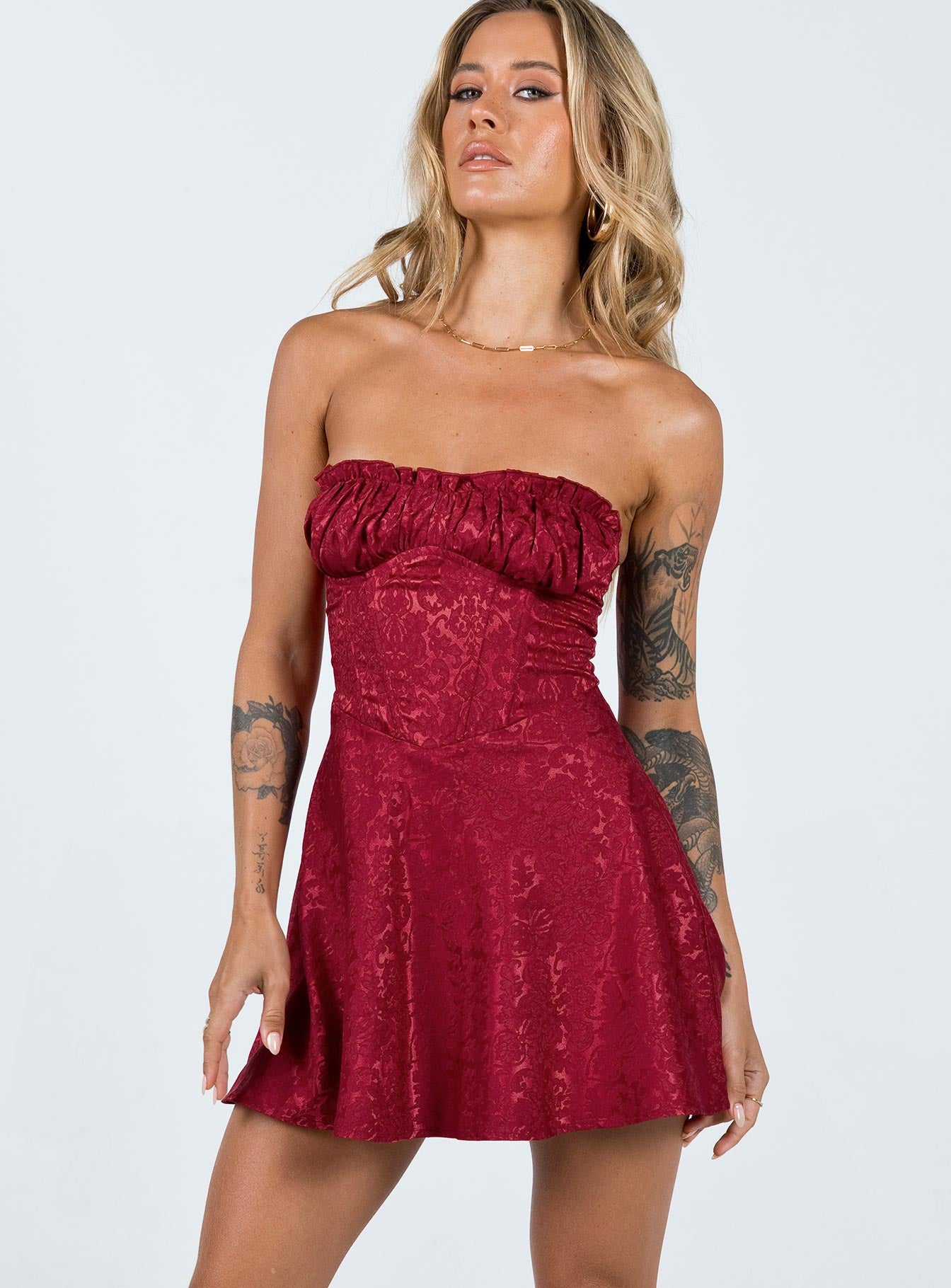 Lenette Mini Dress Burgundy - Image 2