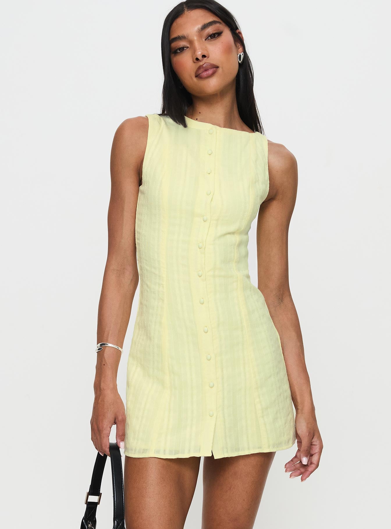 Mimsie Embroidered Mini Dress Lemon - Image 2