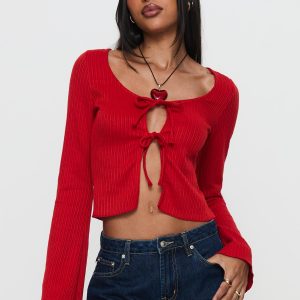 Rowynne Long Sleeve Tie Up Top Red