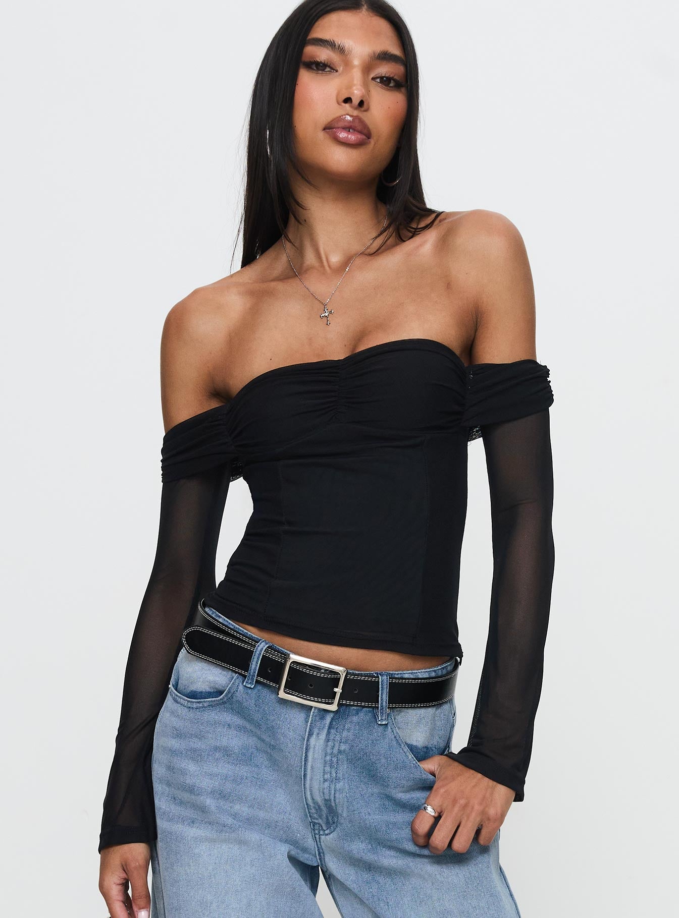 Saelan Off Shoulder Long Sleeve Top Black - Image 2