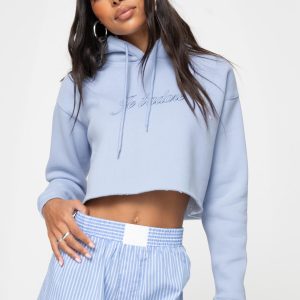 Je T'adore Crew Cropped Hooded Sweatshirt Pale Blue