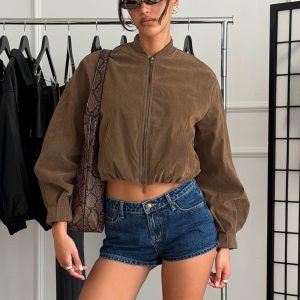 Mastery Faux Suede Bomber Jacket Brown