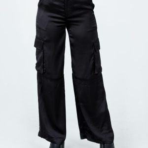 Zora Satin Cargo Pant Black