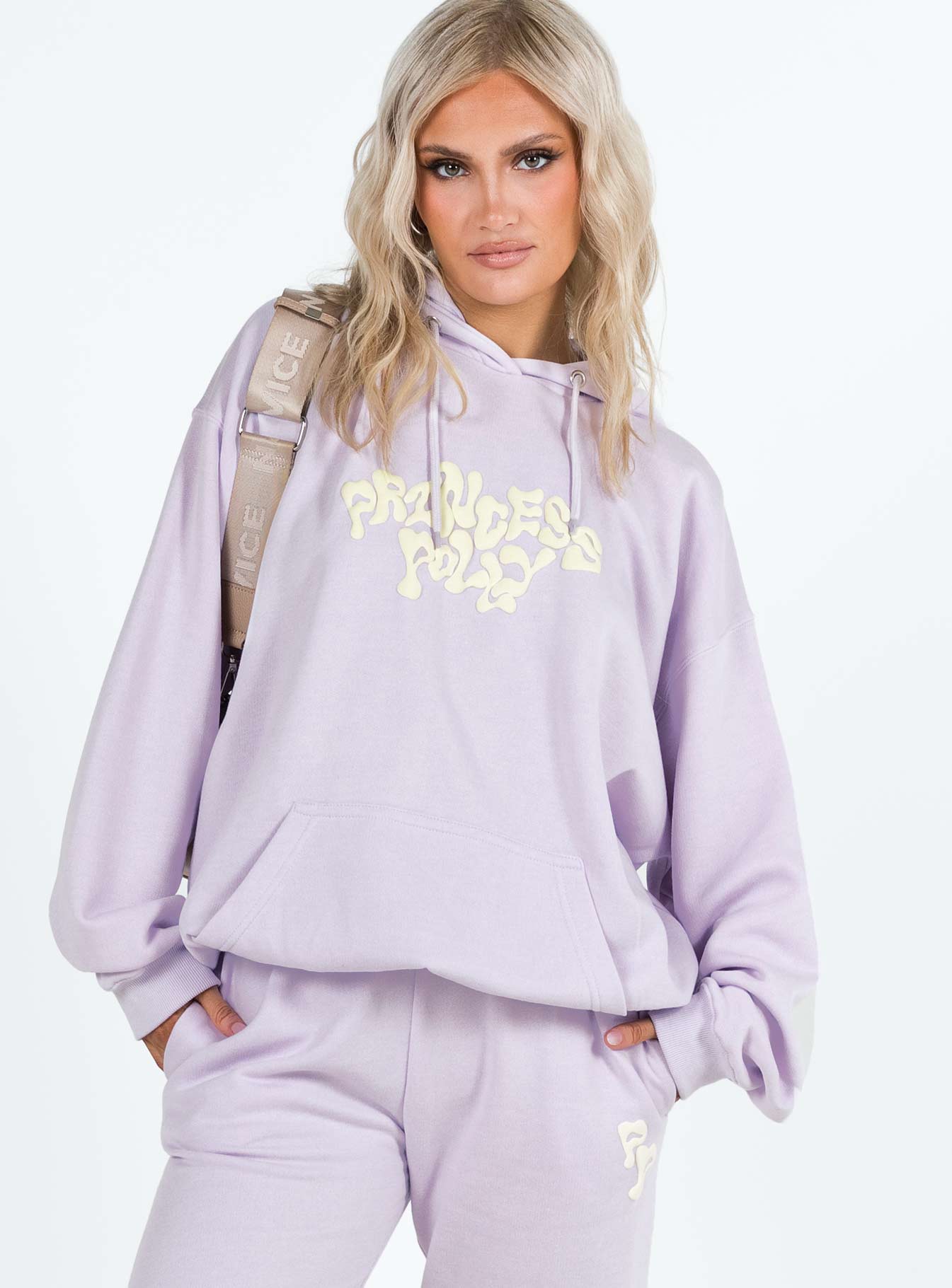 Princess Polly Hooded Sweatshirt Squiggle Text Dusty Mauve / Eggshell - Image 2