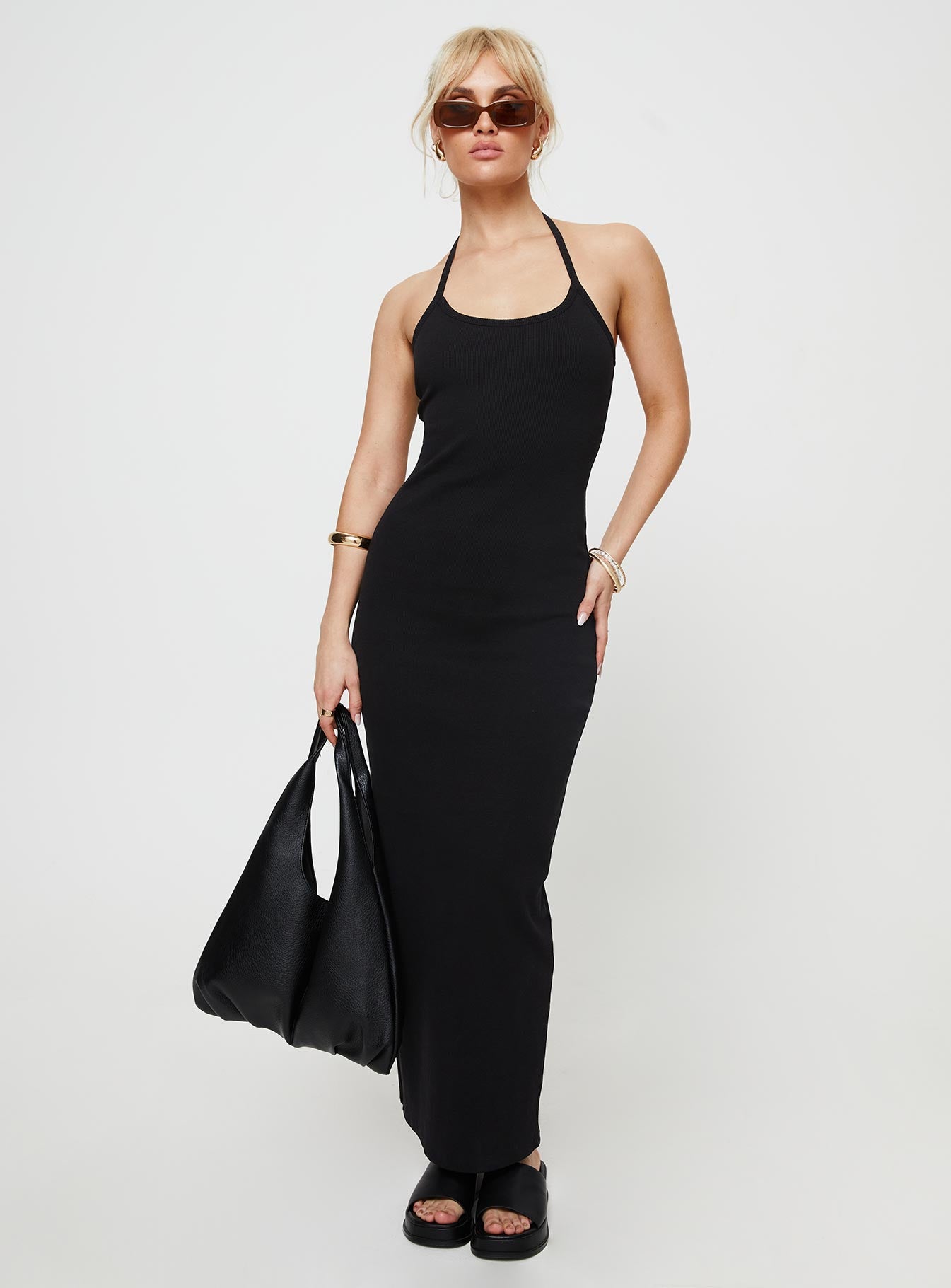 Karyssa Rib Maxi Dress Black - Image 2