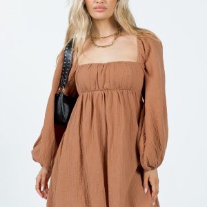 Let's Dance Mini Long Sleeve Dress Rust