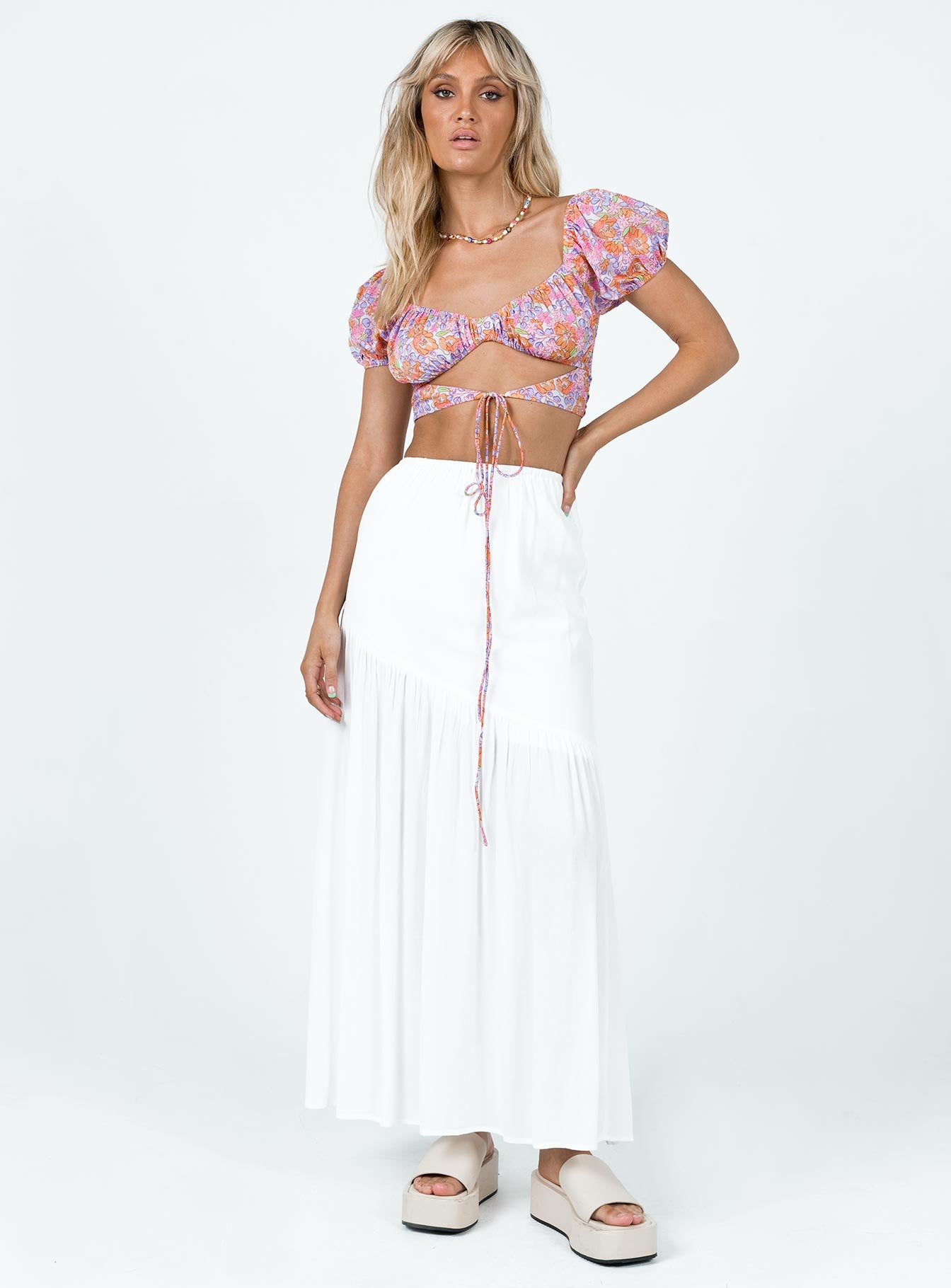 Chels Asymmetric Maxi Skirt White - Image 3