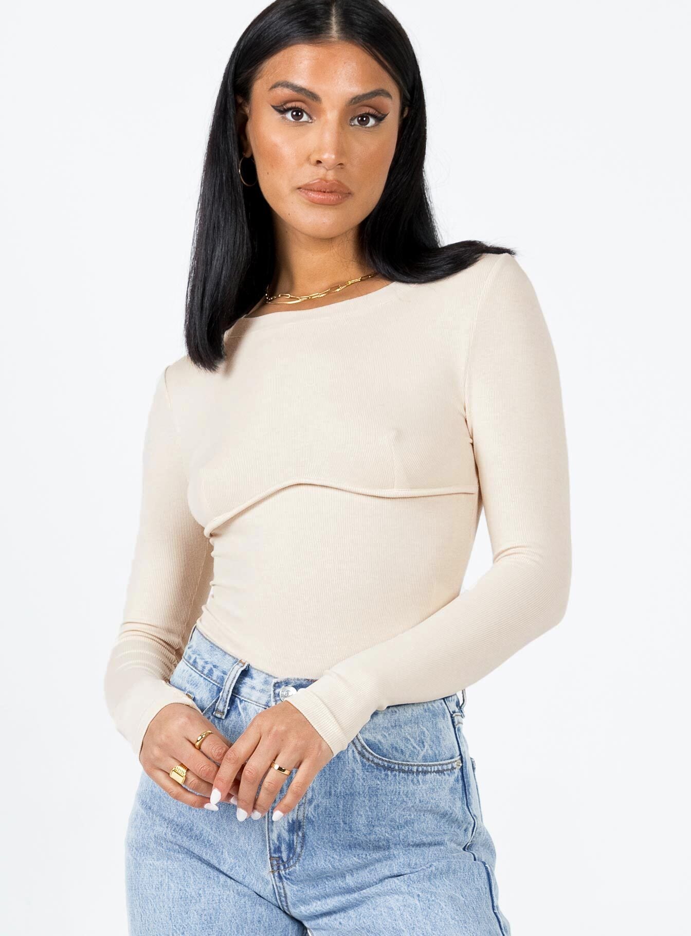 Swenson Long Sleeve Bodysuit Beige
