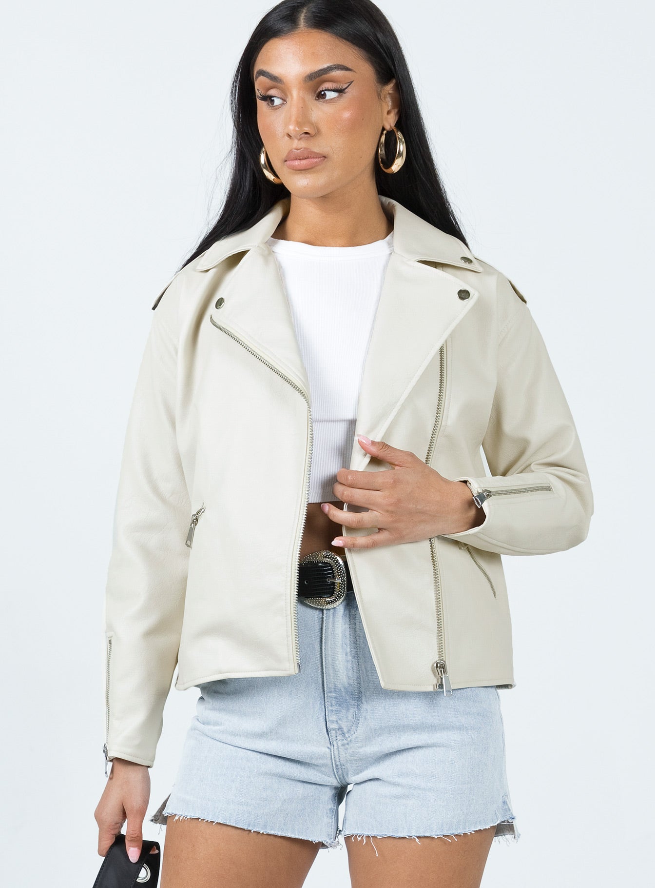 Auburn Faux Leather Jacket Cream - Image 2