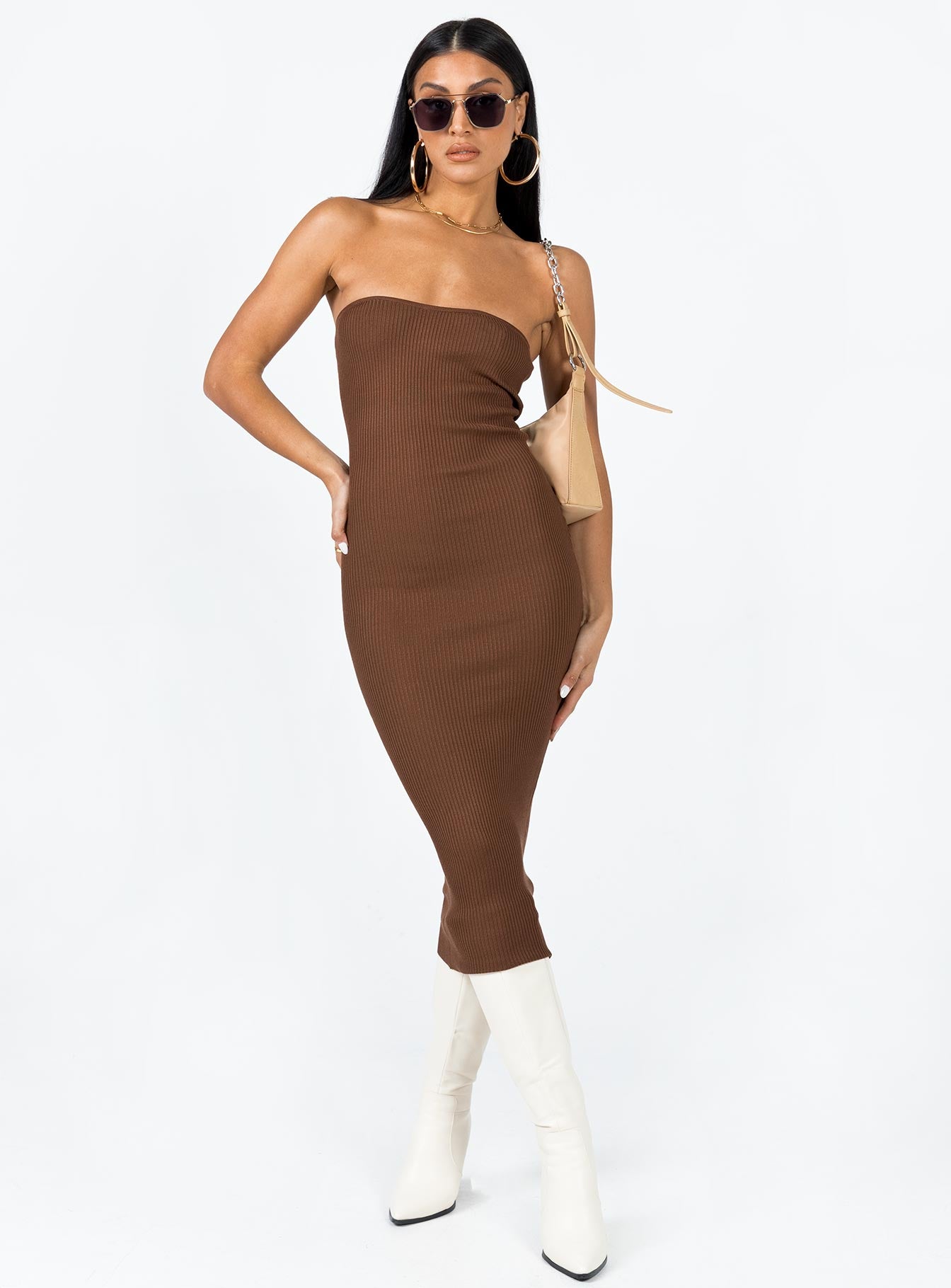 Paige Strapless Midi Dress Brown - Image 2