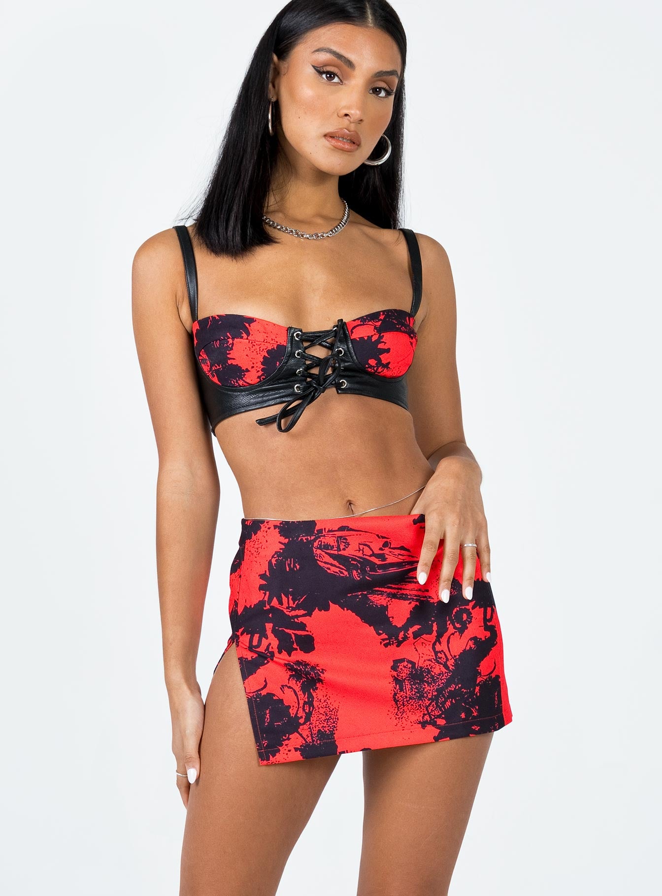 Main Stage Mini Skirt Red / Black - Image 2