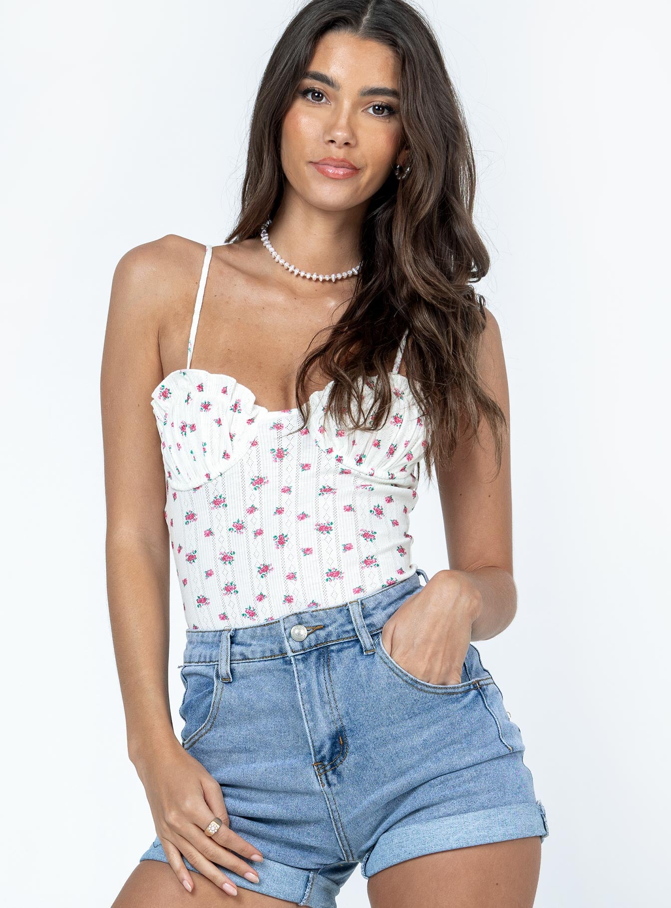 Florel Pointelle Bodysuit White - Image 2