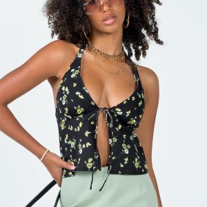 Motel Roula Top Lemon And Lime Black