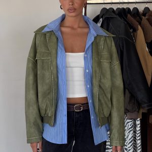 Tanza Faux Leather Jacket Washed Green