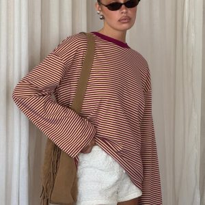 Settle Down Long Sleeve Top Lemon / Burgundy Stripe