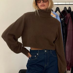 Zahara Cropped Turtleneck Sweater Brown
