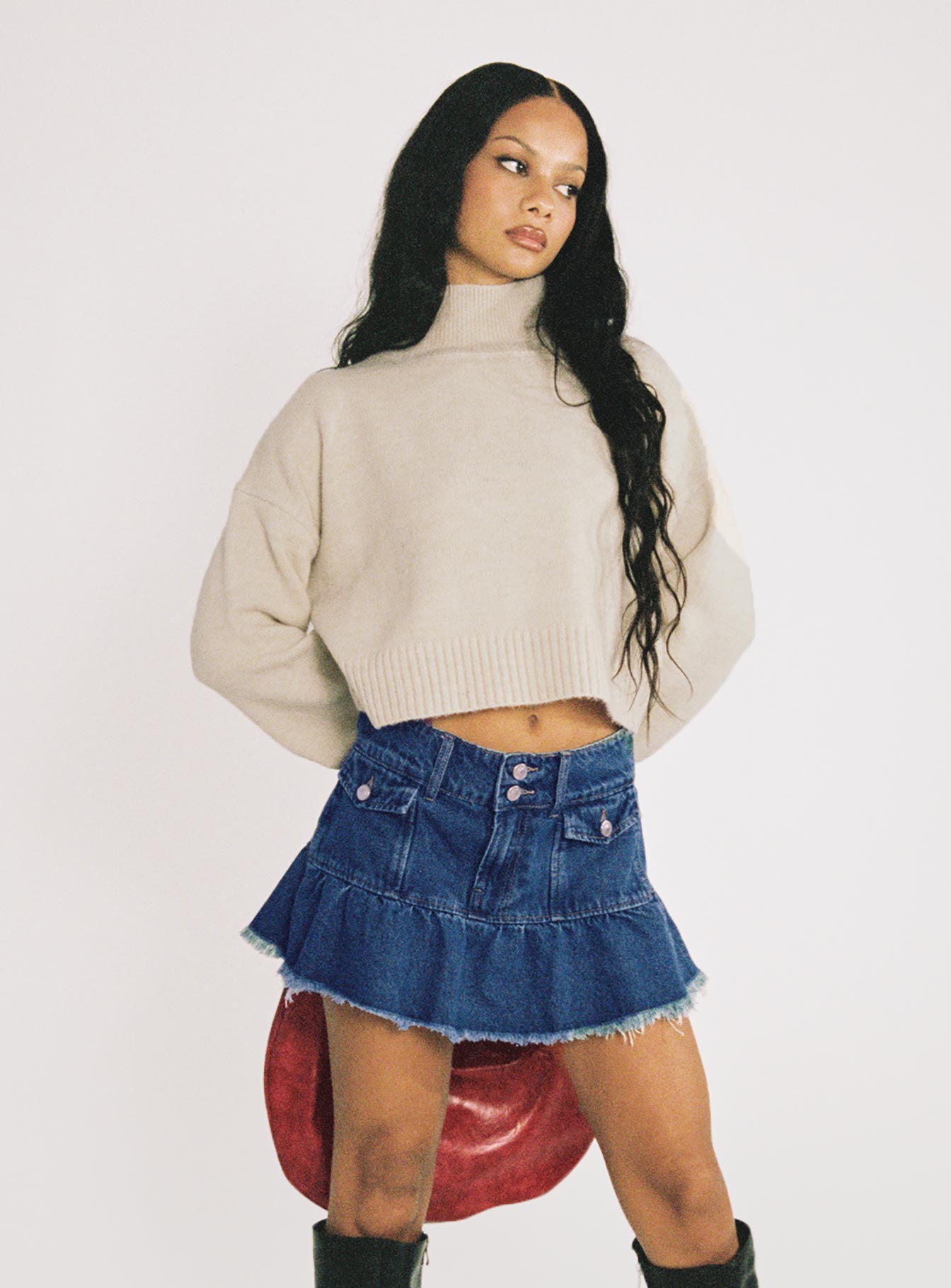 Dapperton Denim Mini Skirt Mid Blue - Image 4