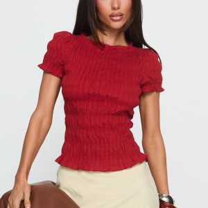 Romelle Shirred Top Red
