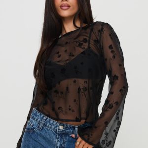 Broken Clocks Long Sleeve Top Black