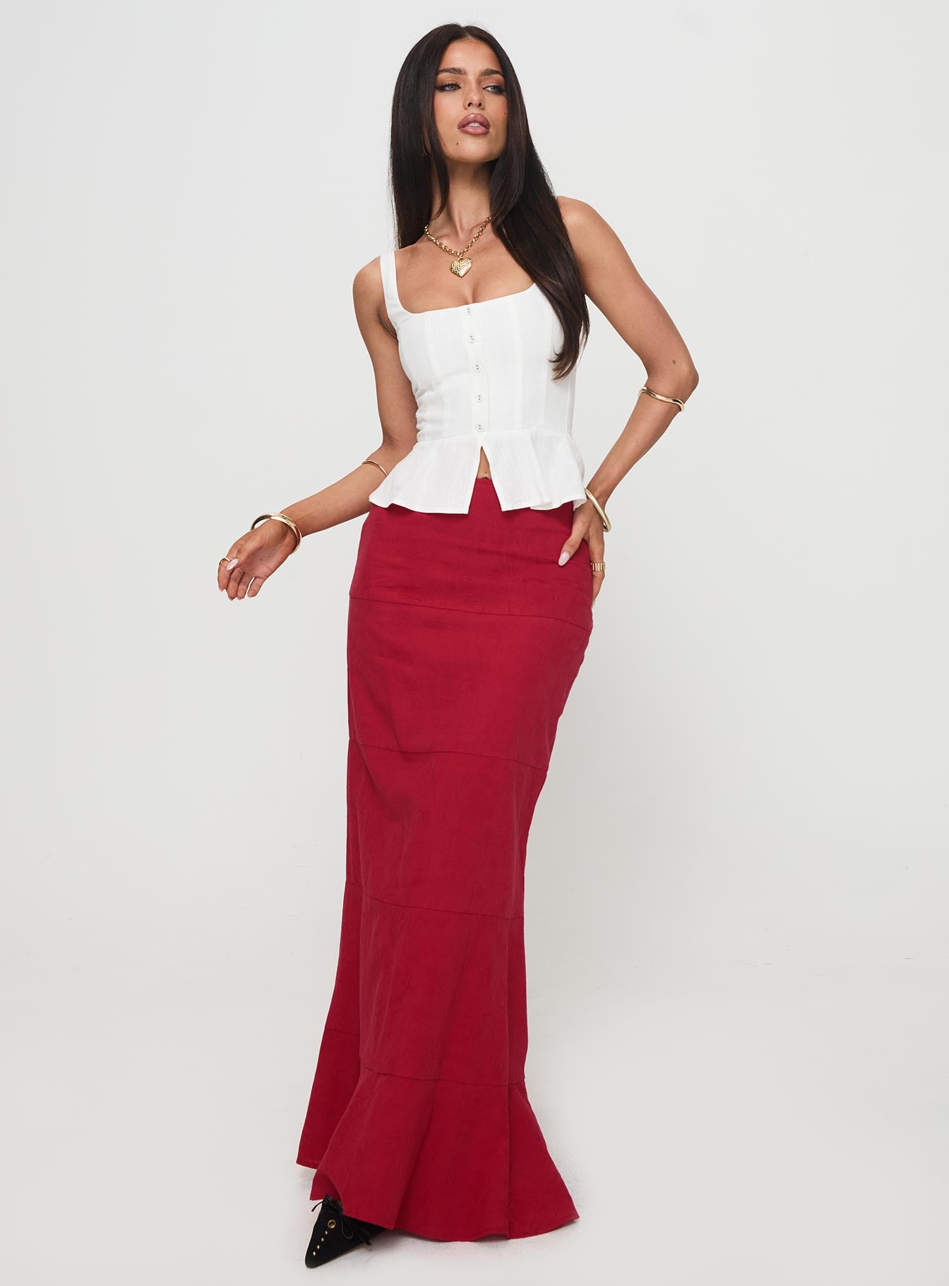 Raven Mid Rise Maxi Skirt Red - Image 2