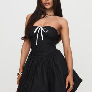 Melaina Bubble Hem Mini Dress Black