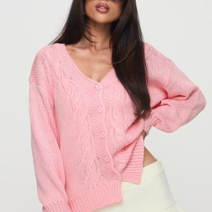 Sezza Cable Knit Cardigan Baby Pink