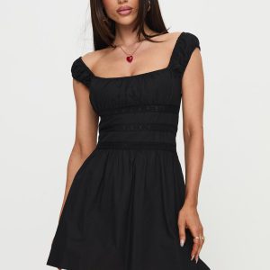 Peonia Lace Mini Dress Black