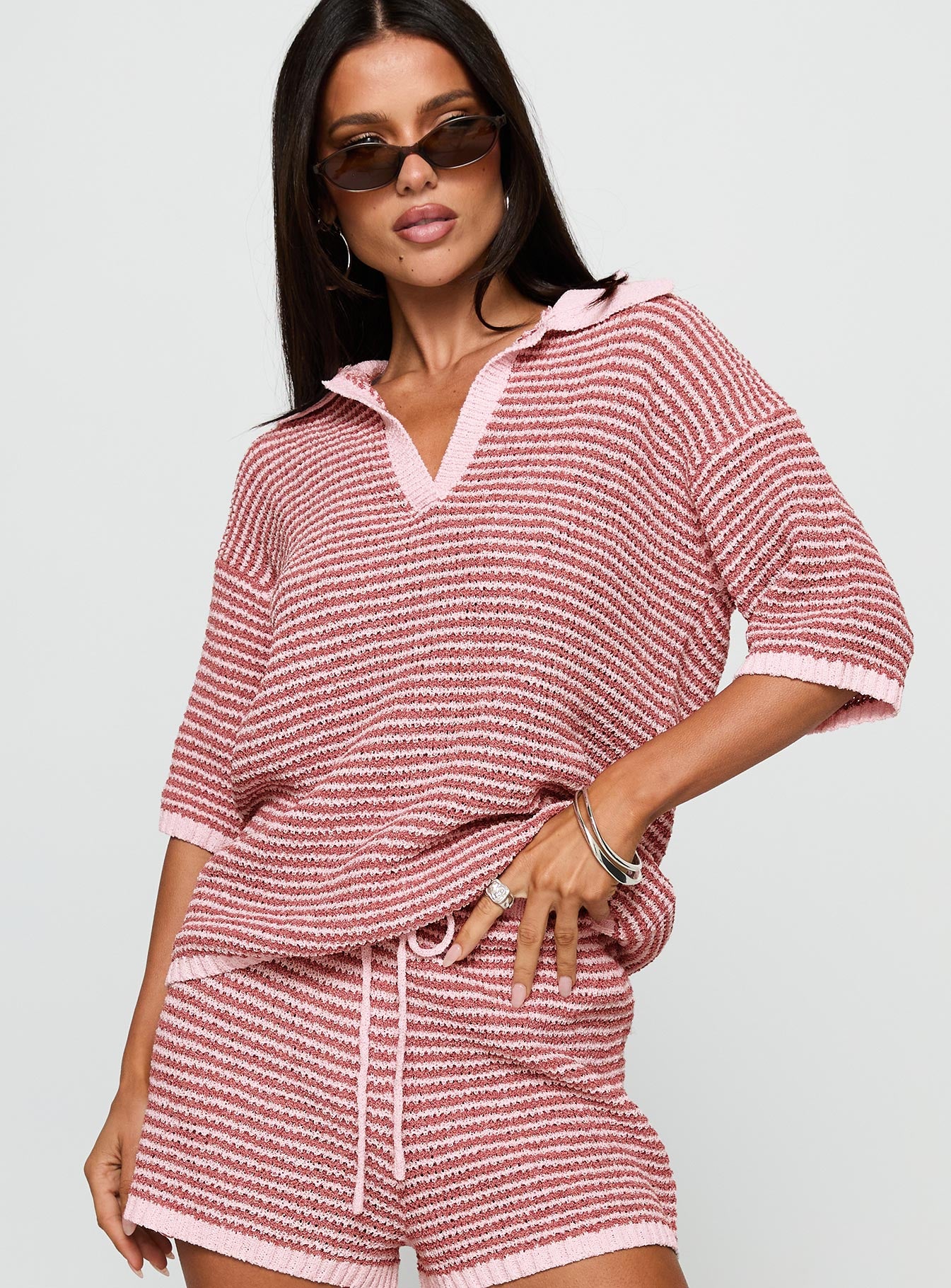 Veloria Collared Top Pink Stripe - Image 2