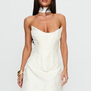 Pearla Strapless Scarf Mini Dress Ivory