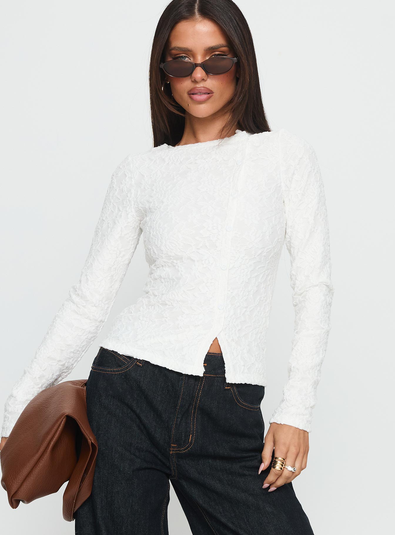 Passoni Long Sleeve Lace Top White - Image 2