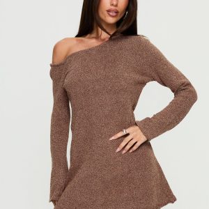 Jaede Off Shoulder Knit Mini Dress Mocha