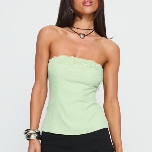 Ettore Lace Trim Strapless Top Sage
