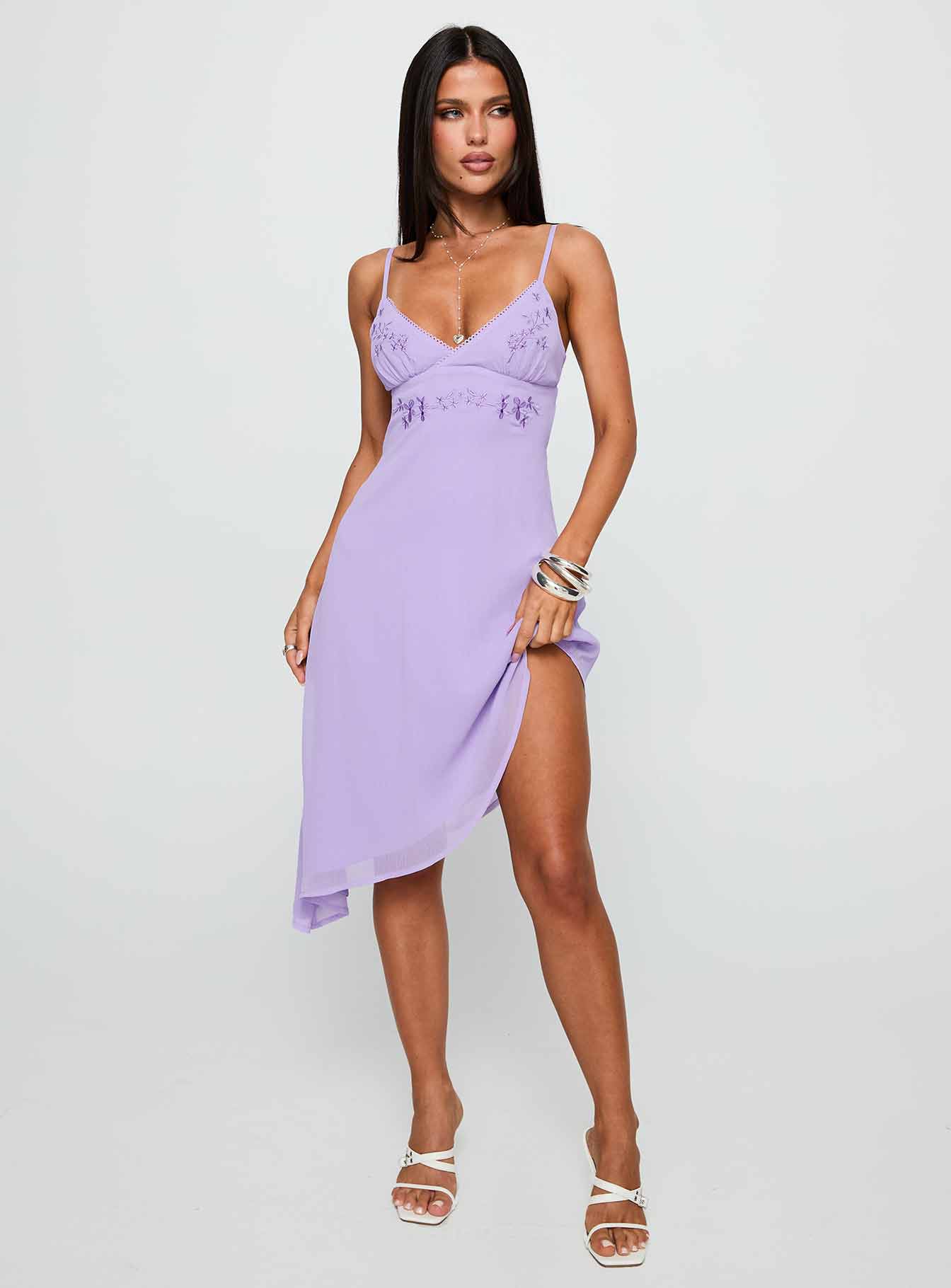 Secret Gardens Asymmetrical Midi Dress Purple - Image 2