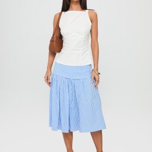 Raelan Tiered Midi Skirt Blue Stripe