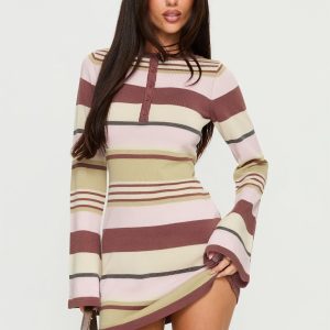 Shandee Knit Long Sleeve Mini Dress Multi Stripe