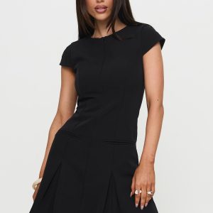 Kolette Pleat Mini Dress Black