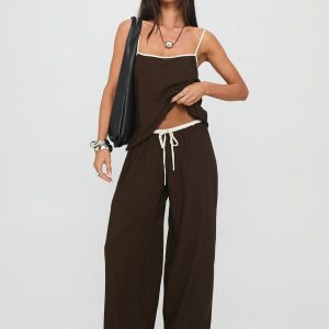 Nolei Contrast Pant Set Chocolate / White