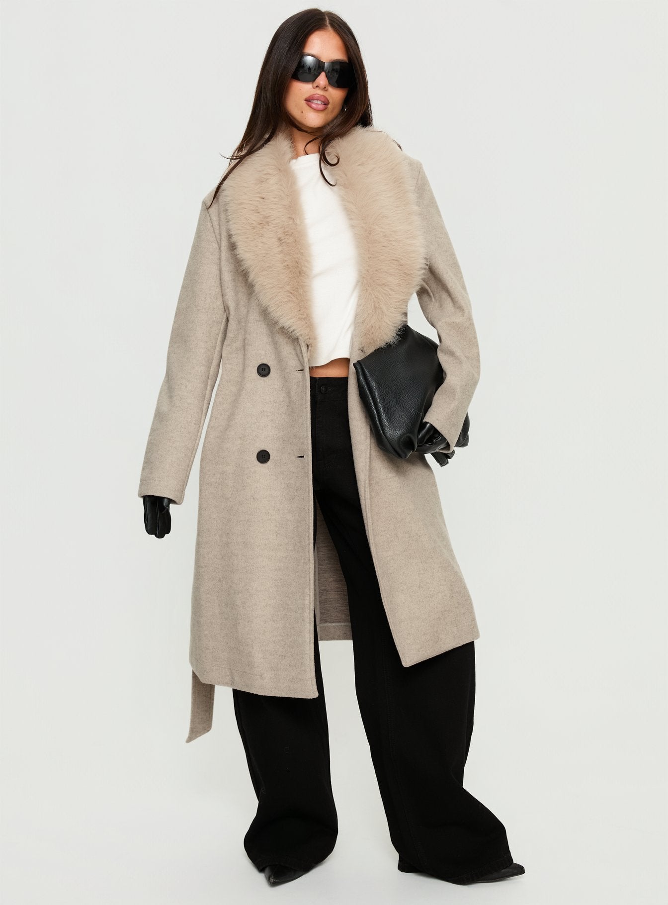 Hallyn Faux Fur Collar Coat Beige - Image 2
