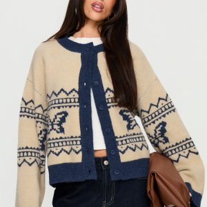 Wynoni Alpine Knit Cardigan Beige / Navy