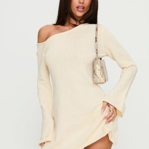 Jaede Off Shoulder Knit Mini Dress Cream