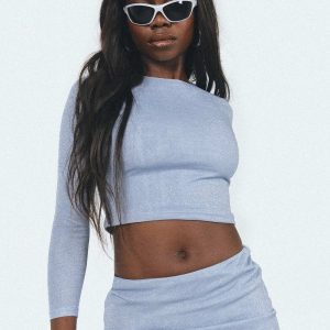 Bold Move Long Sleeve Top Blue Lurex